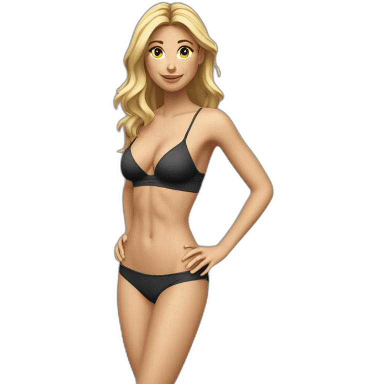 Slim-fit Caucasian woman small bra panties hands-in-hair pose (beach body) full body emoji