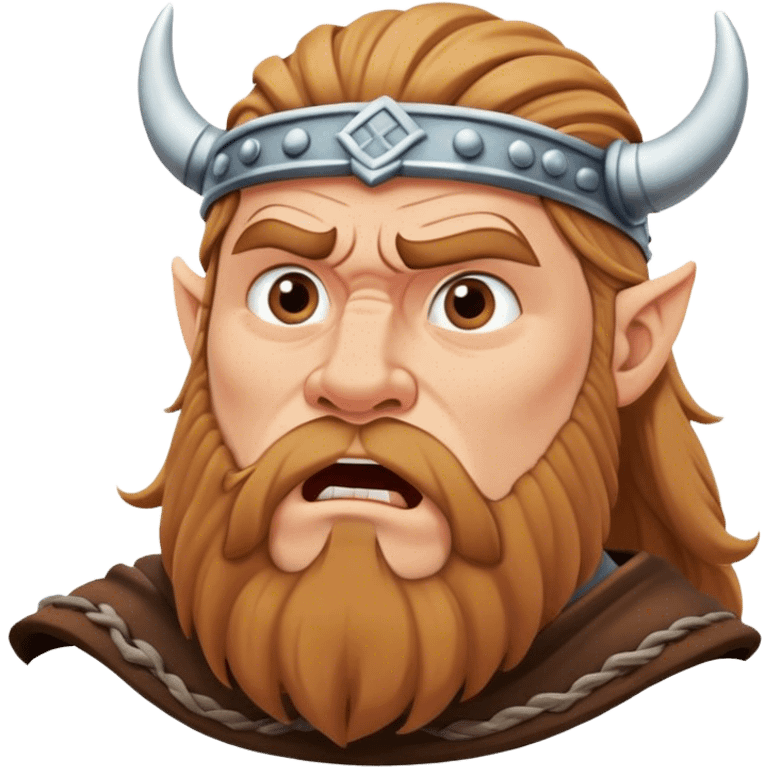 surprised viking face with furrowed brows, looking up with hand on chin. emoji