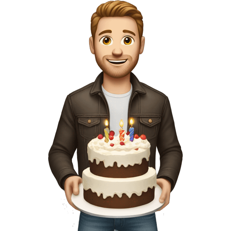 White man brown hair jeans jacket with birthday cake emoji