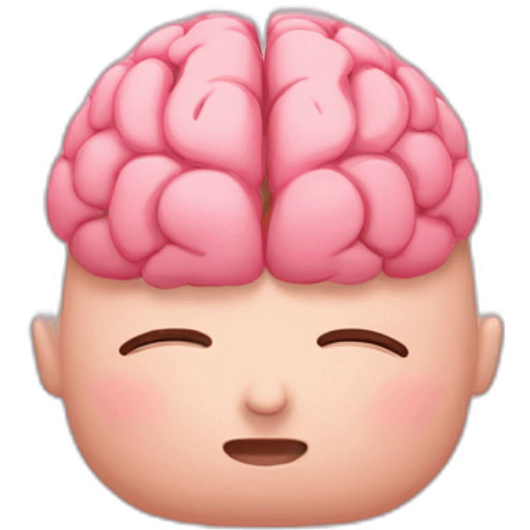 A pink brain praying with two hands and closed eyes emoji