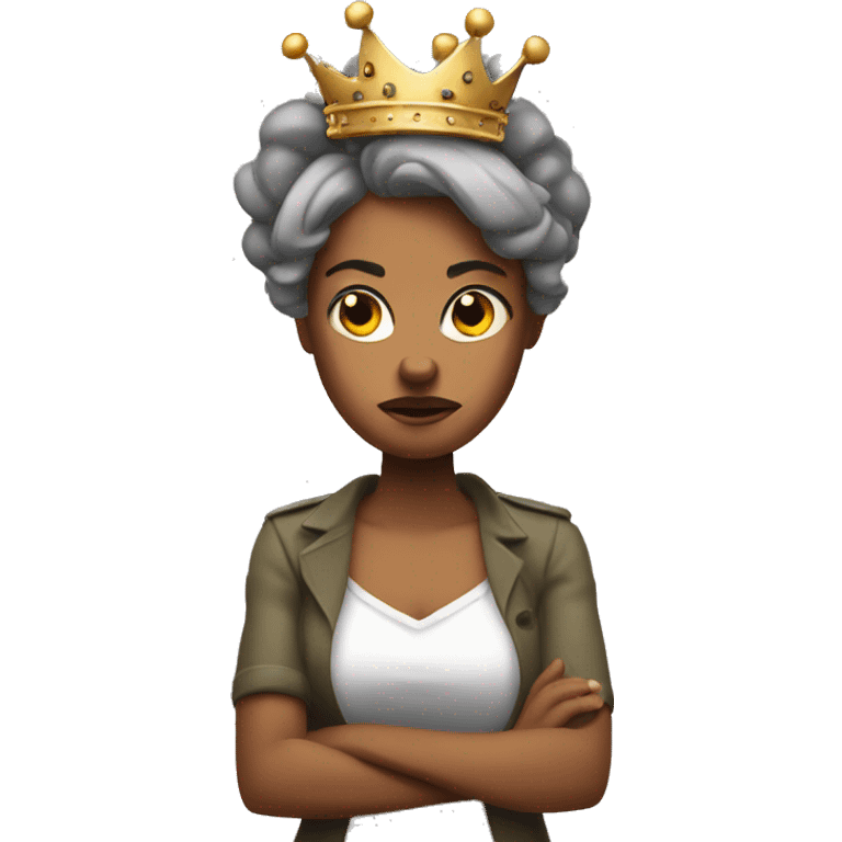 arms crossed angry woman, crown on head emoji