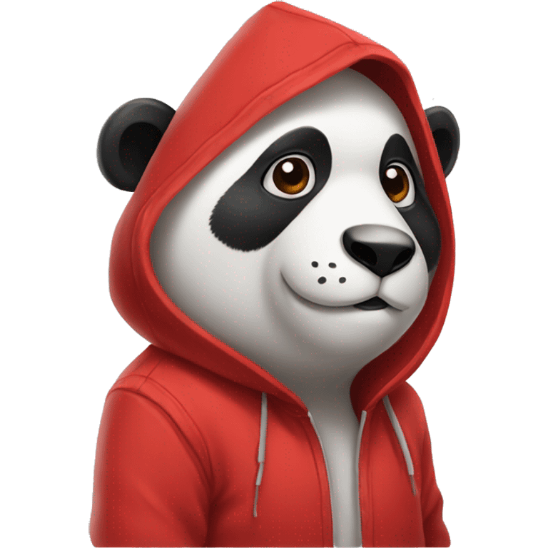 A panda wearing a red hoodie emoji