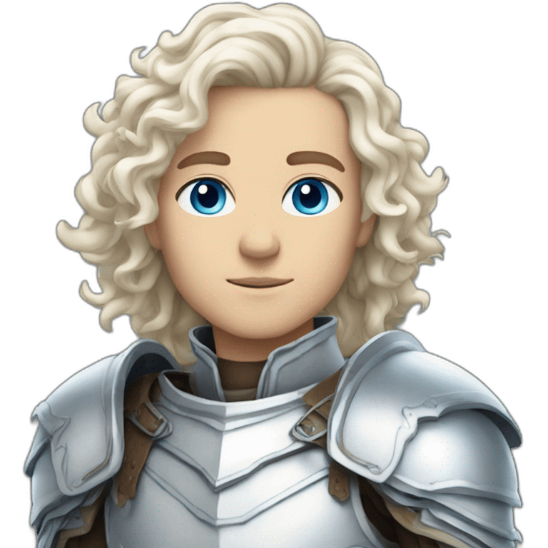 white androgynous guy white long curly hair armor blue eyes emoji