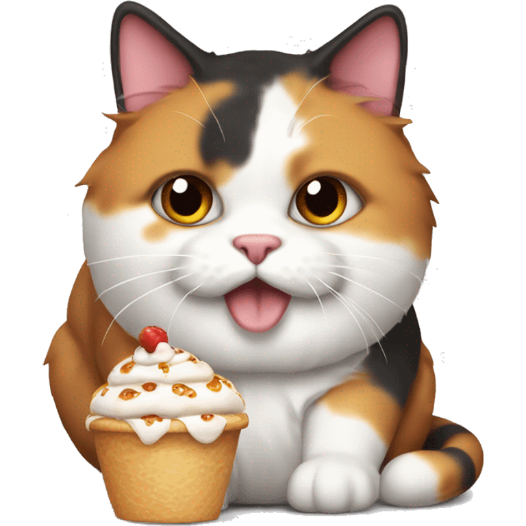 Realistic Fat calico cat with sundae emoji