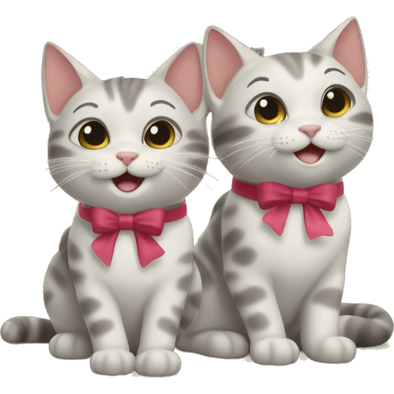 two happy cats at a new house with a bow on it emoji