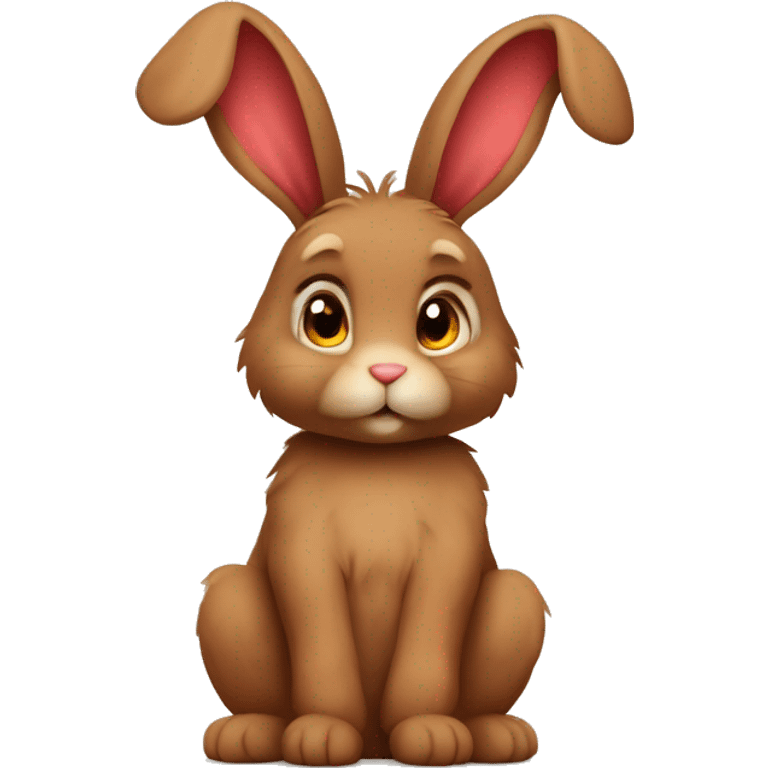 Cute feminine Fluffy brown rabbit teddy wearing red tshirt sitting long floppy ears emoji