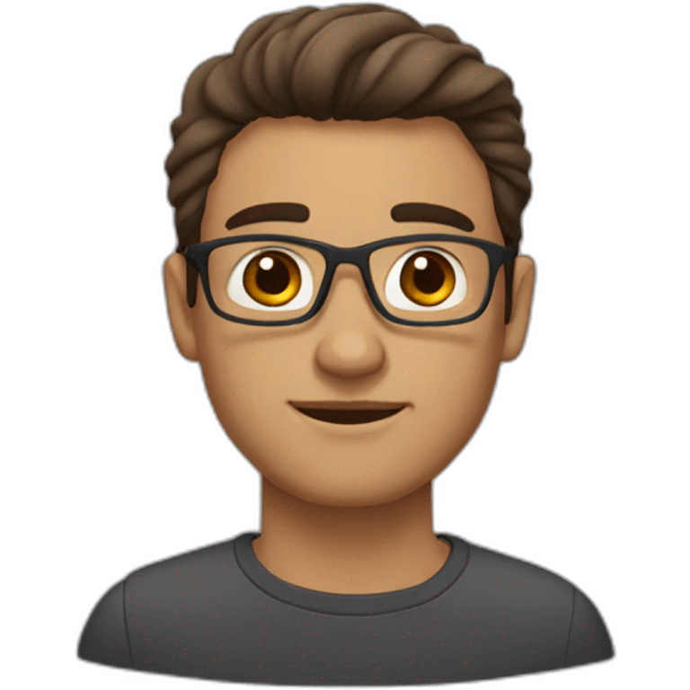 a men with brown eyes, midle part hair, and wear glassrs emoji