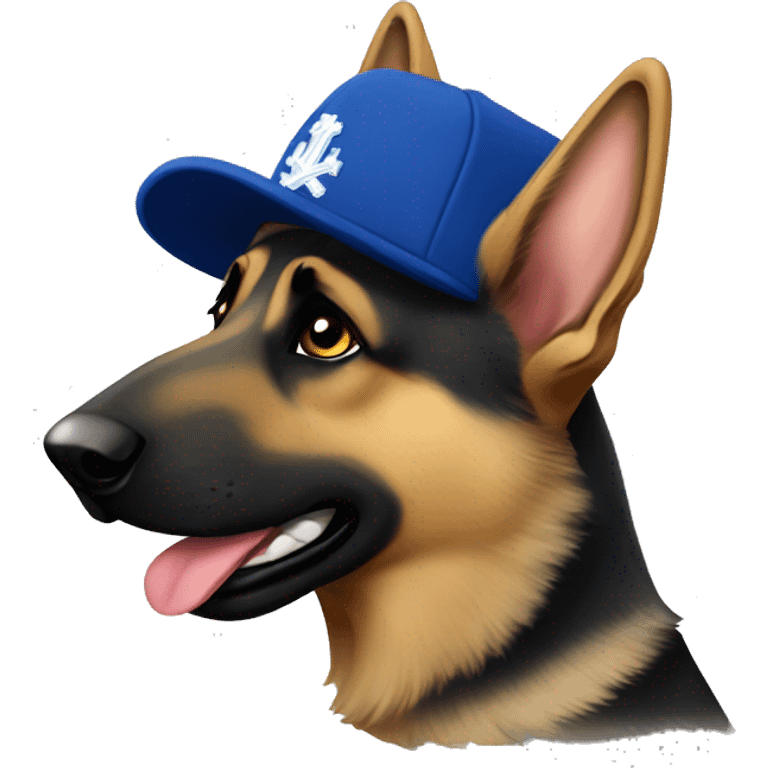 German shepherd with dodger hat emoji