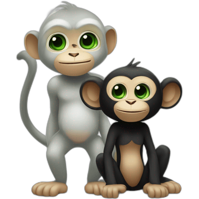 a white monkey with green eyes is in love with a black pumped up monkey emoji