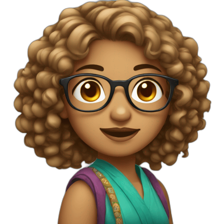 Indian girl wearing specs fair complexion with moderately curly hair emoji