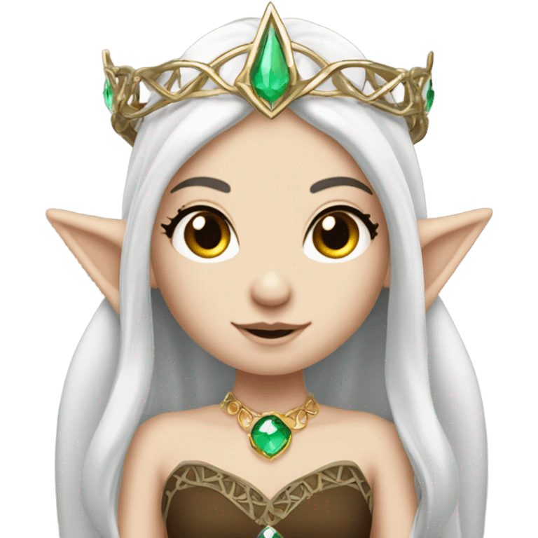 elf princess with pointy ears, white skin, dark brown hair with jewellery,  emoji