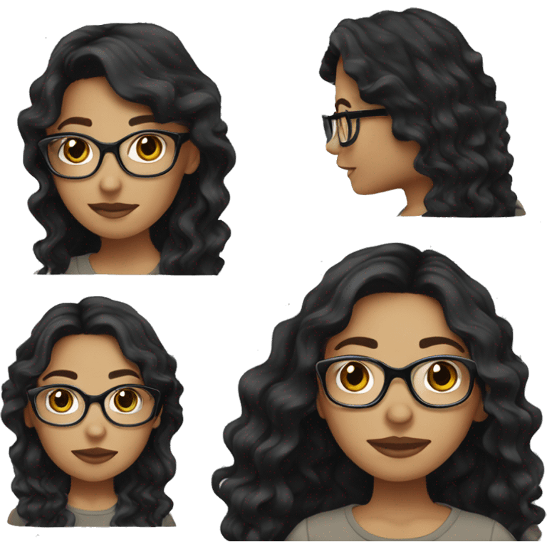 brunette girl long black wavy hair with glasses emoji