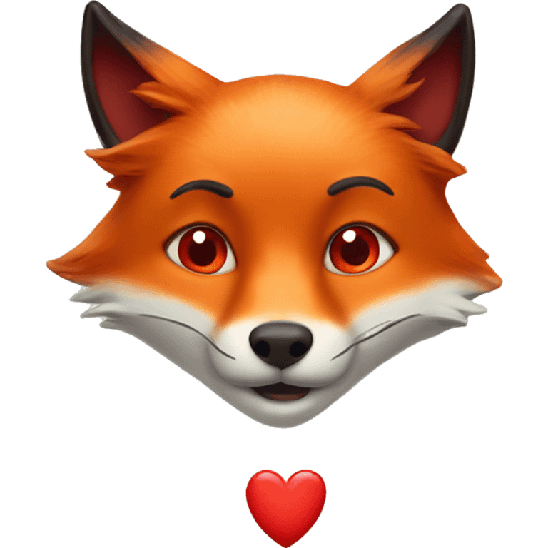 deep lush red fox face with tiny red heart instead of eyes emoji