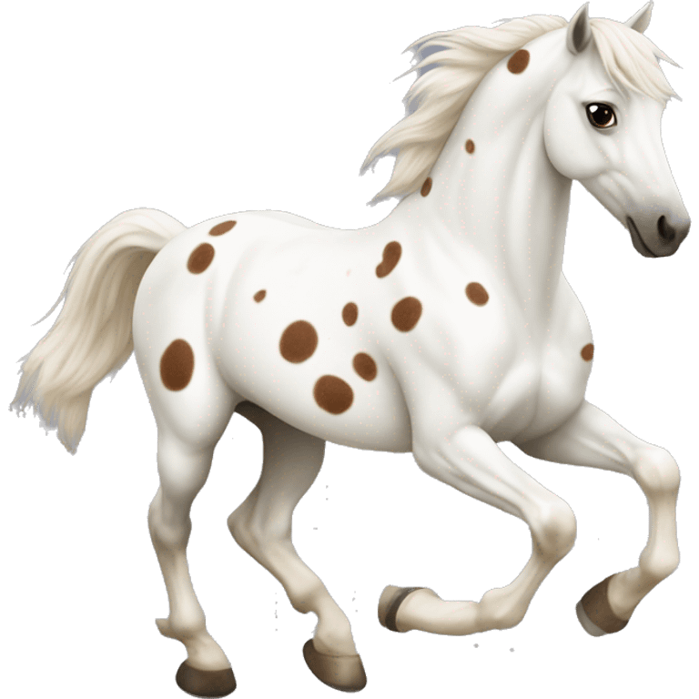 White horse with brown speckles running  emoji