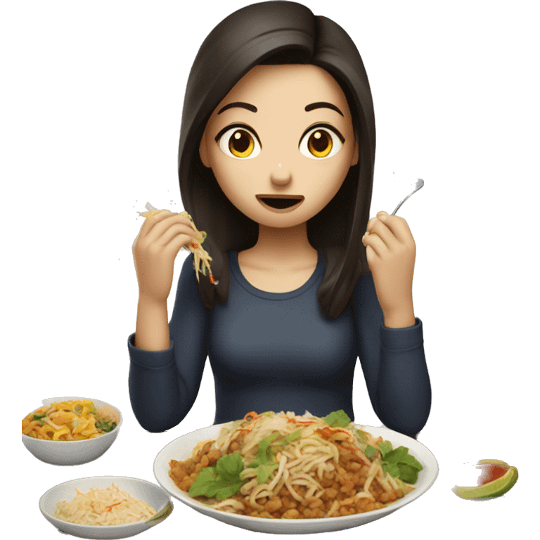 Brunette girl eating bad Thai food  emoji