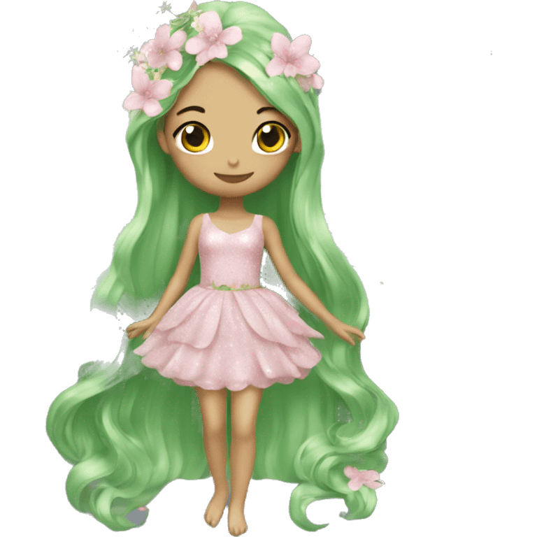 pale pink glitter fairy green dress long hair flowers  emoji