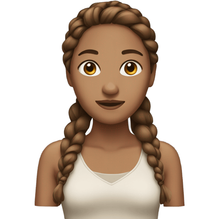 Woman with brown braid and light brown skin color emoji