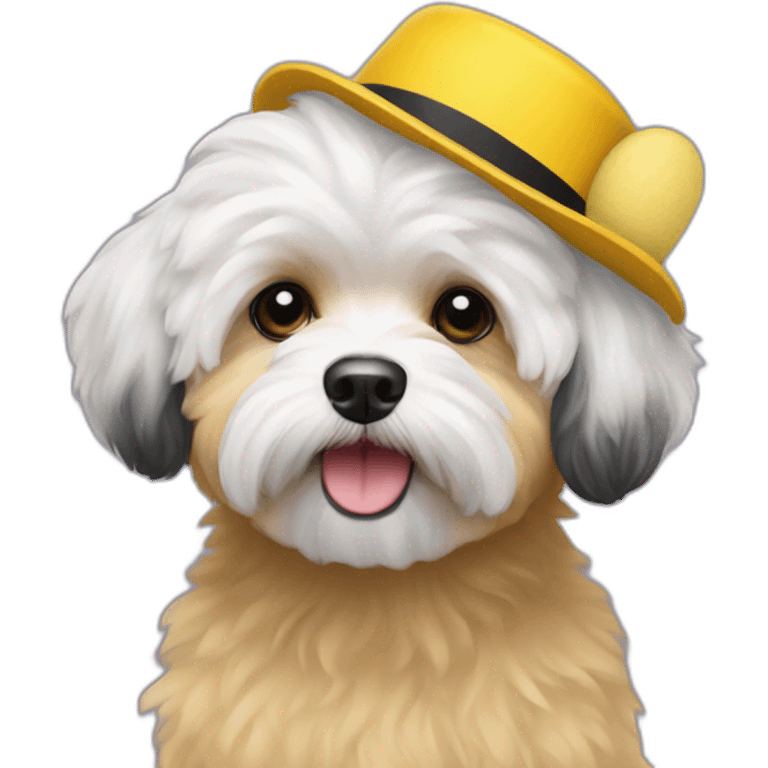 A black bichon havanese with a yellow hat emoji