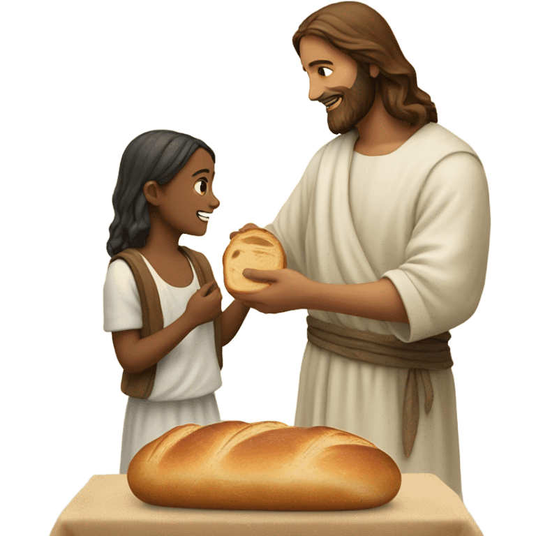 Jesus eating bread with a girl emoji