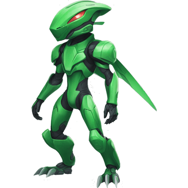 a green Genesect-Raptor-Fakémon—hybrid with a futuristic visor-helmet full body emoji