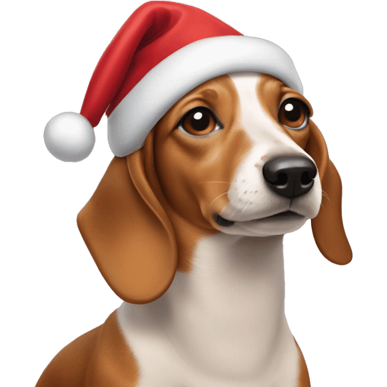 Weenie dog wearing a Christmas hat emoji