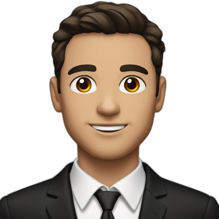 brunette man with brown eyes, in a black classic suit without a tie emoji