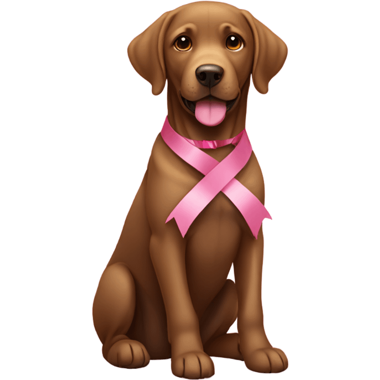 brown labrador sitting with a pink ribbon around its neck emoji