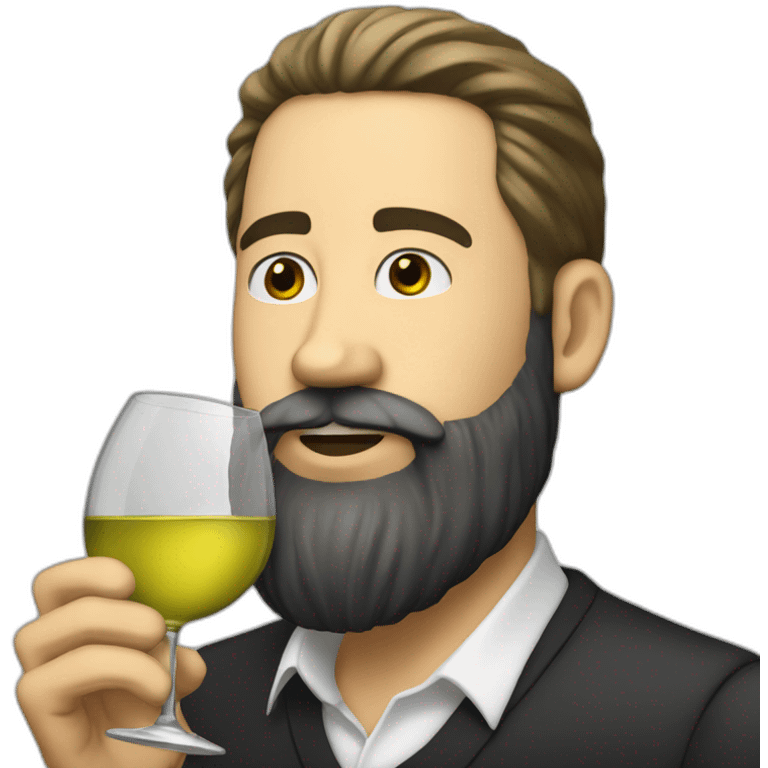 white man black full beard dinking white wine emoji