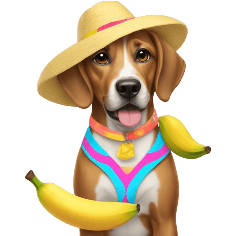 dog wearing bikini and banana hat  emoji