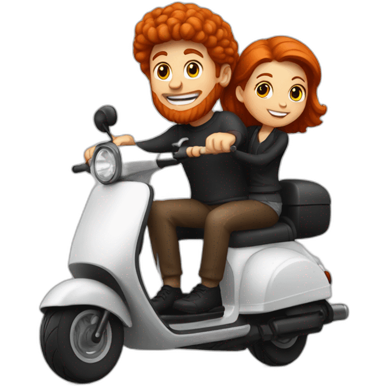 Red Headed man riding a black scooter with a girl on the back emoji