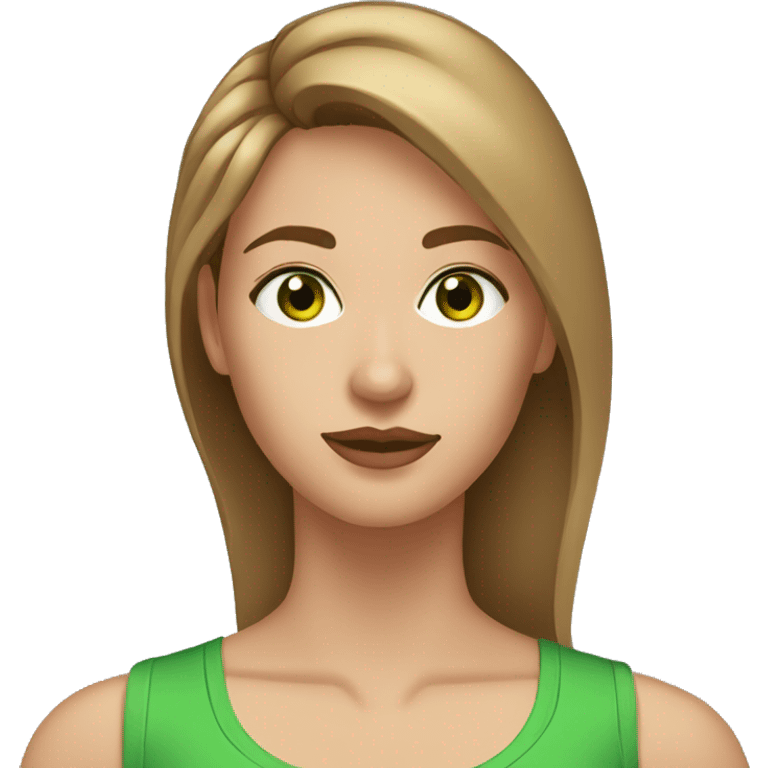 Woman with asymmetrical light brown hair, short on one side, green eyes at the gym emoji