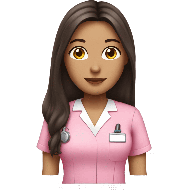 pretty brunette nurse with long hair in pink scrubs emoji