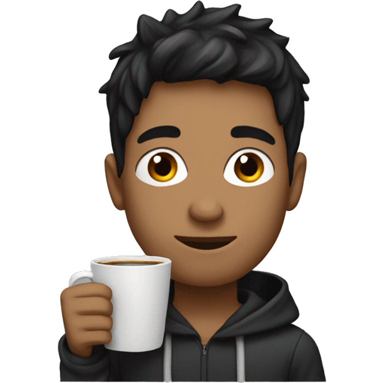 Young Man holding a Coffee cup with black hairs in hoodie emoji