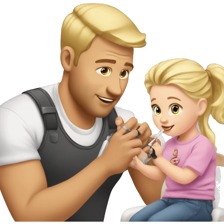 blonde babydaughter gives blonde dad a manicure emoji