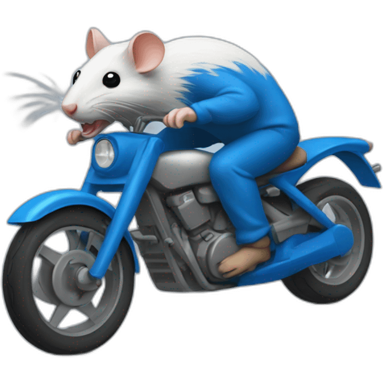 Rat qui fait une roue arrière en moto bleu emoji