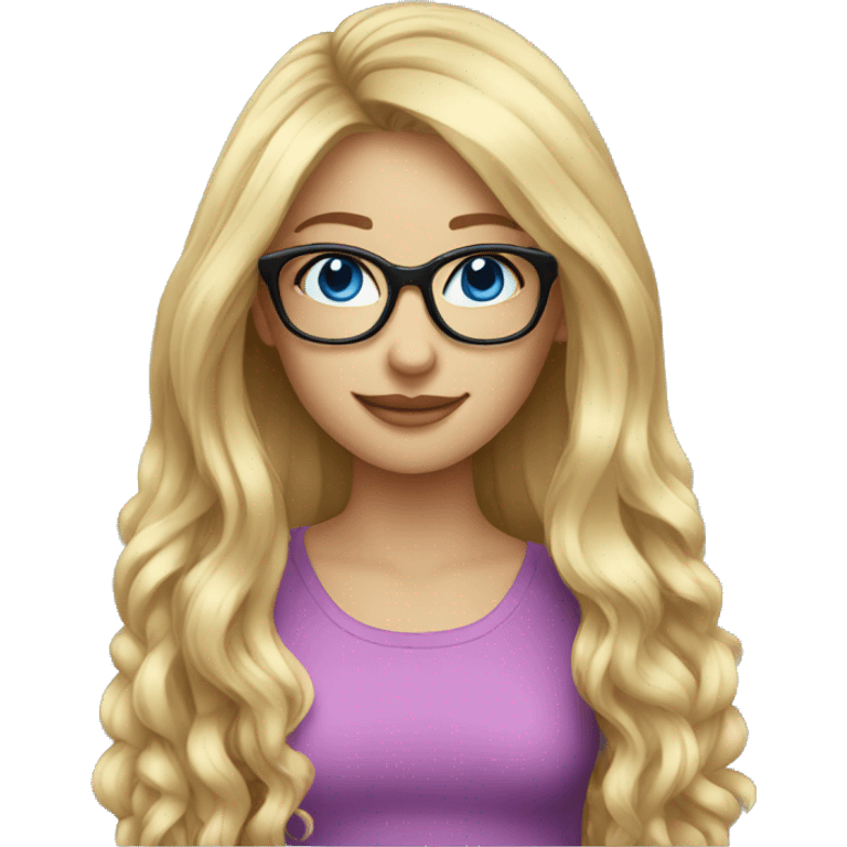 Long blonde hair, blue eyes and black glasses girl emoji