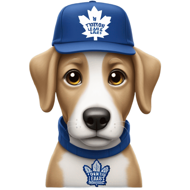 Dog wearing Toronto maple leaf apparel emoji