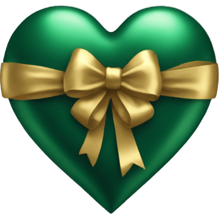 Metallic gold heart wrapped in a dark green bow emoji