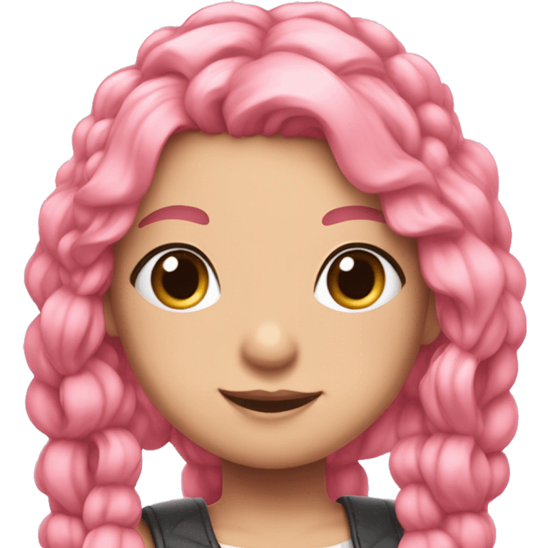 long pink wavy hair pigtails cute feminine person pink eyes idol outfit emoji