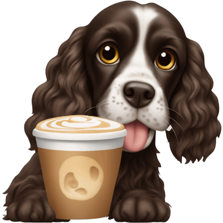 Black cocker spaniel drinking capucino emoji