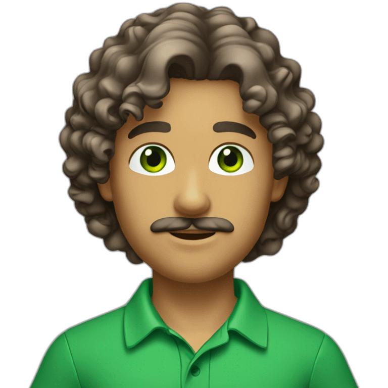 man-young-long-curly-hair-italian-green-eyes-mustache-polo-shirt emoji