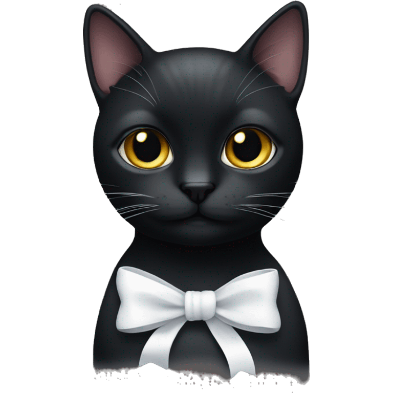 black cat with white bow around the neck emoji