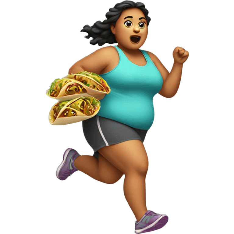 A fat girl running with tacos emoji