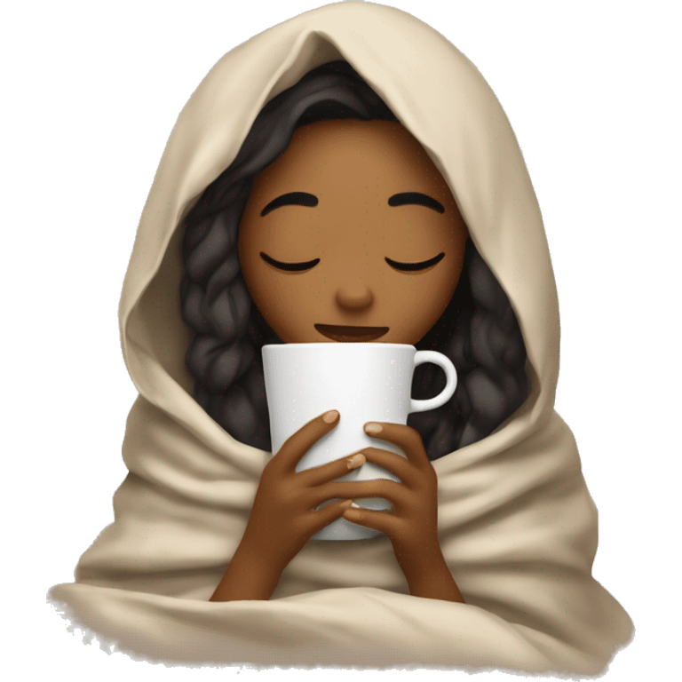 girl inside a blanket sipping coffee eyes closed emoji