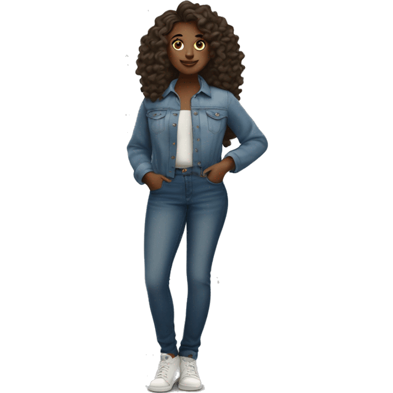 Curvy black girl with wavy hair big hazel eyes denim outfit standing in the yard emoji