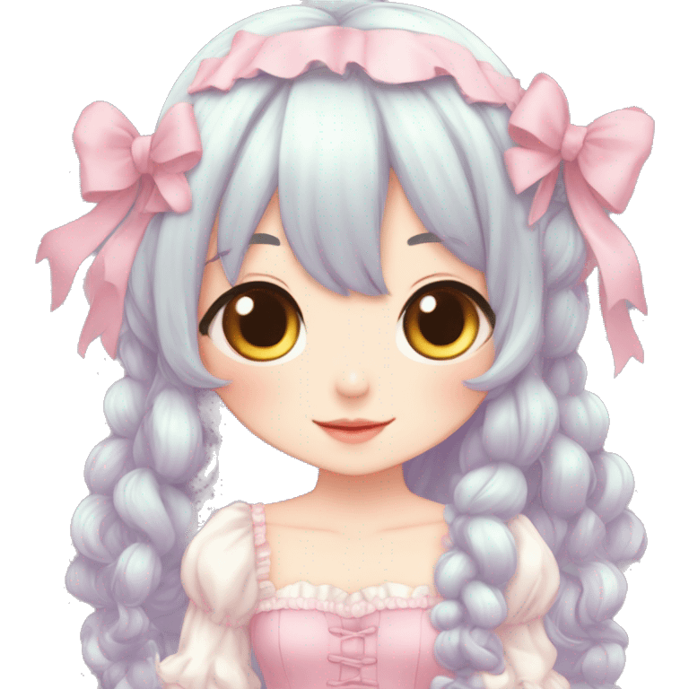 Cute kawaii gorgeous pretty anime lady beautiful hair with gorgeous dress fairycore cottagecore detailed high quality trending aesthetic emoji