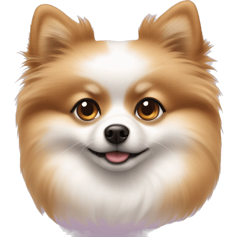 white and brown Pomeranian with hearts in the eyes emoji