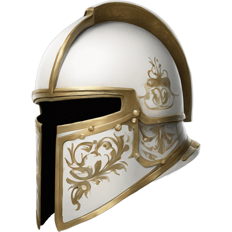 ornate french full-face closed armet helmet intricate white inlays emoji