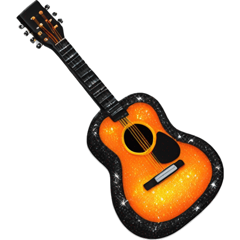 Realistic neon orange to black acoustic guitar with sparkly shiny glitter and diamonds on it. emoji