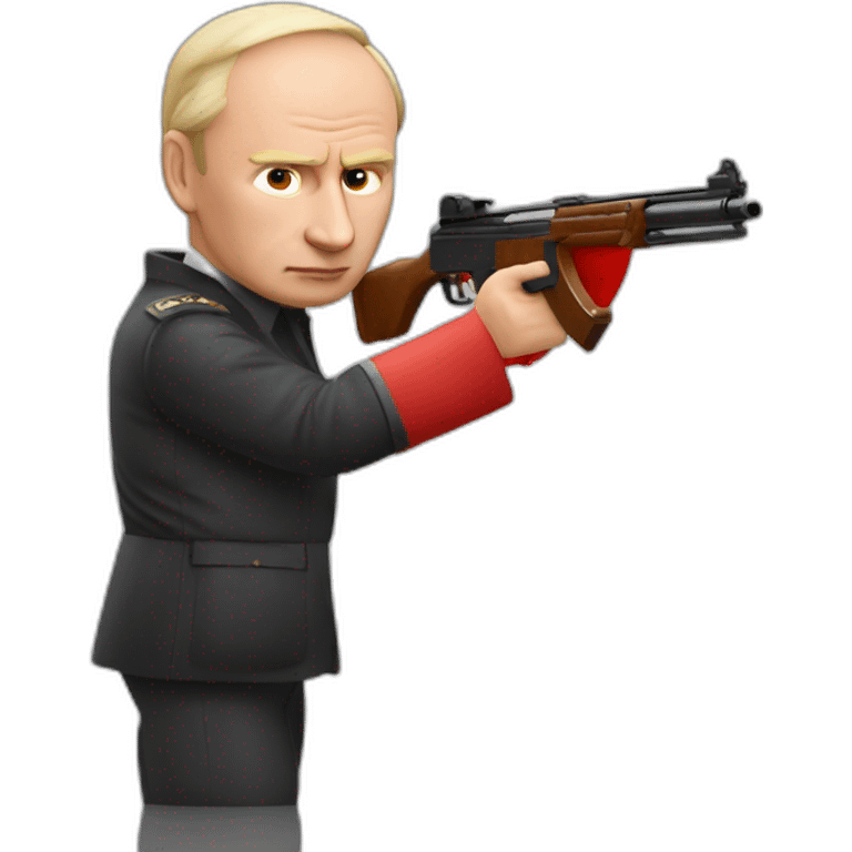 Vladimir Poutine shooting nobody with tomato sauce emoji